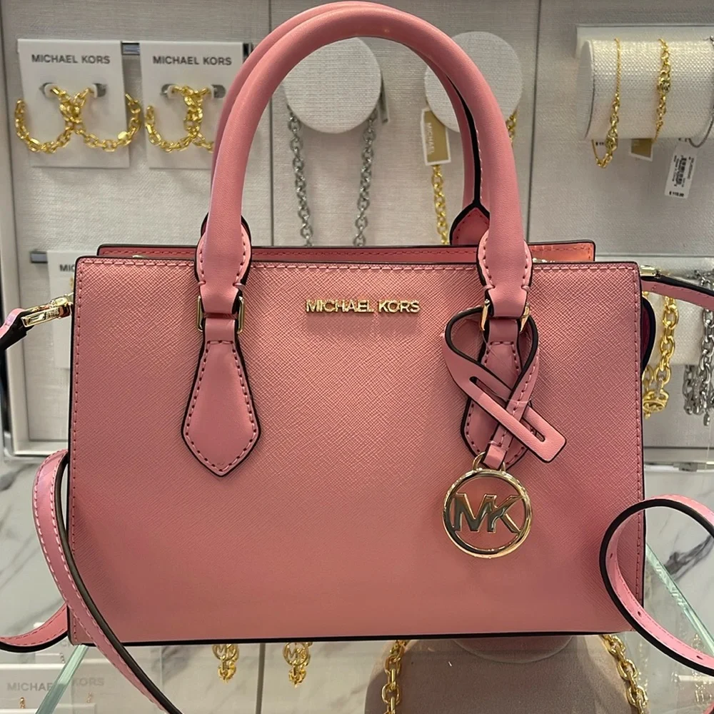 MICHAEL KORS Sheila Small Faux Saffiano Leather Satchel Crossbody  Carnation NWT